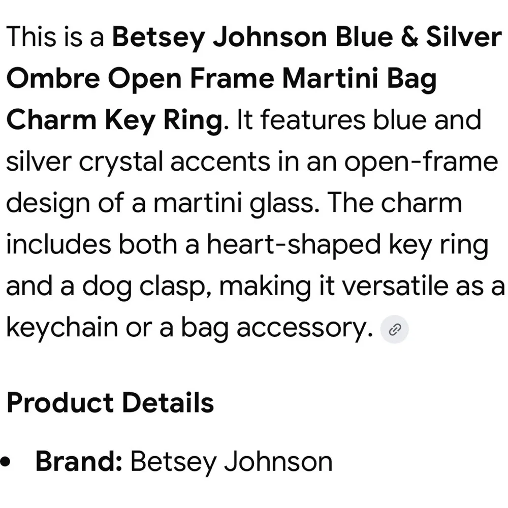 Betsey Johnson Blue & Silver Ombre open Frame Martini Bag Charm/Key Ring